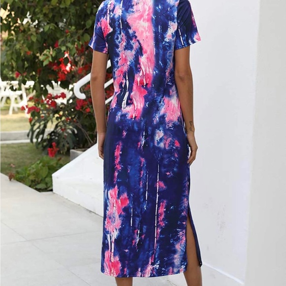 Tie dye tee shirt maxi dress with pockets - Picture 3 of 6